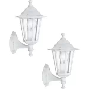 Image of 2 PACK IP44 Outdoor Wall Light White Aluminium Lantern 60W E27 Porch Lamp Up
