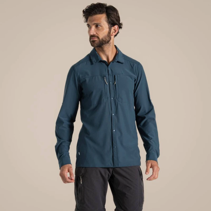 Image of Craghoppers Mens Nosilife Pro' Long Sleeve Shirt in Blue Size: Medium Blue Male M
