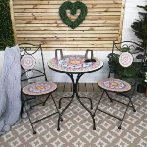 Image of Samuel Alexander - Outdoor Bistro Table and 2 Chairs Set Ceramic Design for Garden Patio Balcony