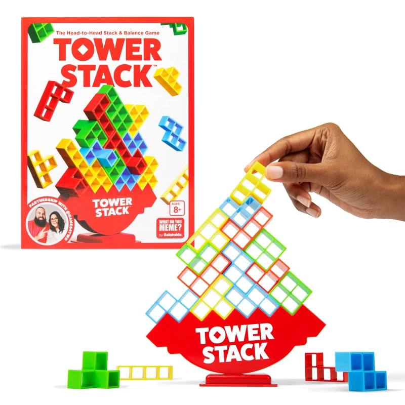 Image of What Do You Meme? Tower Stack - Head to Head Stacking Challenge Balancing Games for Kids and Adults 8+ Family Fun Games by Relatable & Games4two Fo