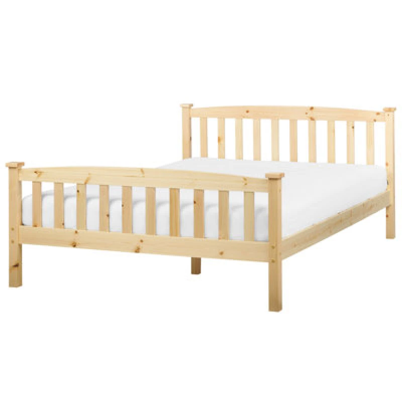 Image of Beliani Bed Pine Wood Giverny 140 X 200 Cm (Eu Double) Light Brown