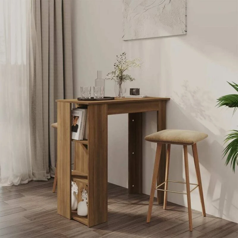 Image of VIDAXL Bar Table with Shelf Brown Oak 102x50x103.5cm Engineered Wood Vidaxl 8720286836491