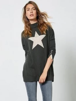 Image of Mint Velvet Star Front Stud Tunic - Khaki