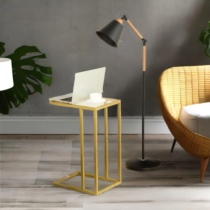 Image of Rafaelo Mobilia Tempered Glass Gold C Shape Side Table Gold Unisex