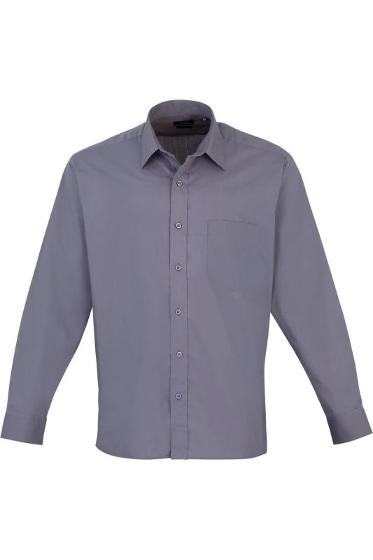 Image of Premier Premier Men Poplin Long-Sleeved Formal Shirt in Mid Grey Mid Grey One Size Male 5054171867189