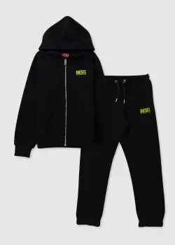 Image of Diesel Kids Logo Tracksuit In Black/Lime