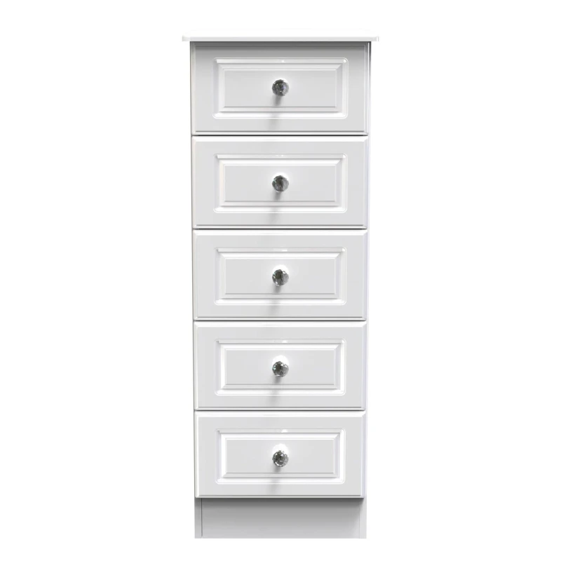 Image of Windsor 5 Drawer Tallboy In White Gloss (Ready Assembled)
