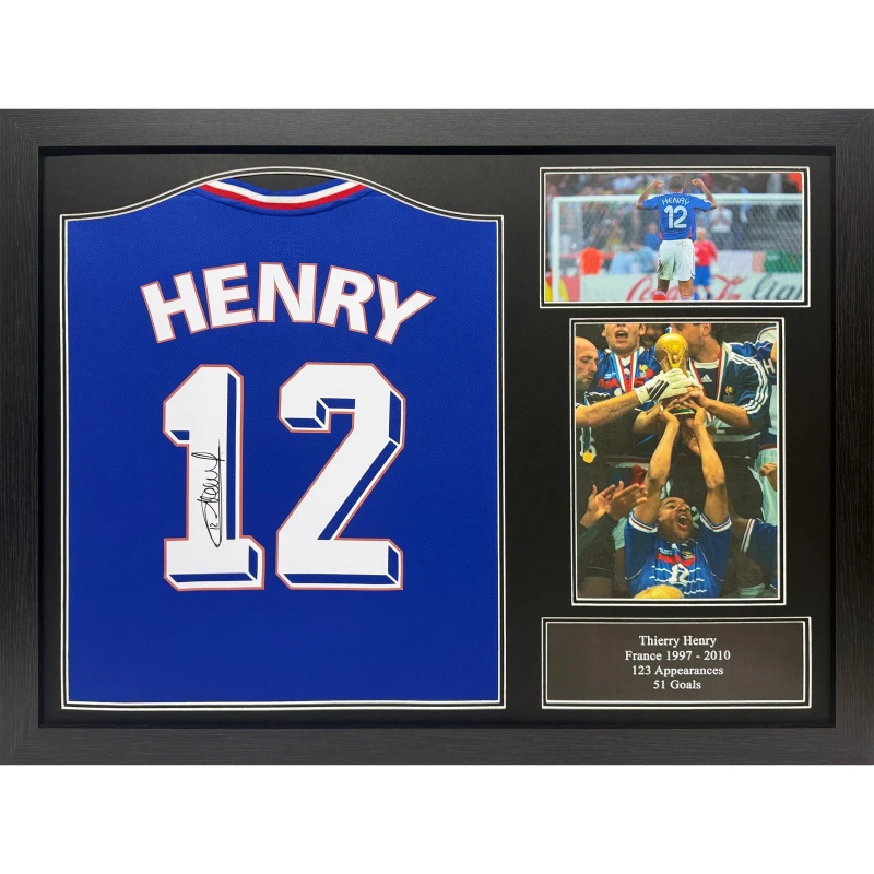 Image of AllStarSignings Ltd Thierry Henry Signed France 10 Shirt Blue unisex One Size