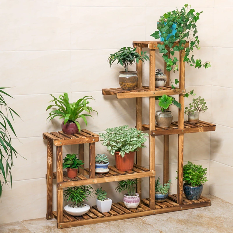 Image of LIFE IDEAS 5-Tier Rustic Wooden Plant Stand - Brown Brown L