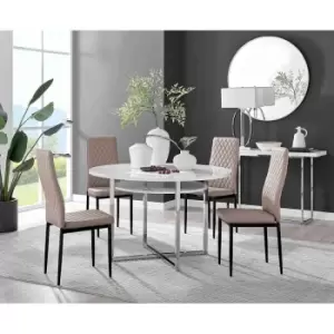 Image of Furniture Box Adley White High Gloss Storage Dining Table and 4 Cappuccino Milan Black Leg Chairs