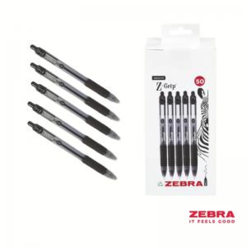 Image of Zebra Z-Grip Smooth Ballpoint Pen 1.0mm Tip Black (Pack 50) - 02759