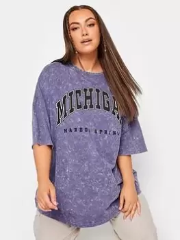 Image of Yours Boxy Tee Purple Wash Michigan Print, Purple, Size 22-24, Women