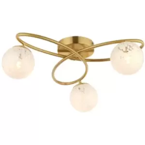 Image of Merano Arezzo Multi Arm Glass Semi Flush Ceiling Lamp, Satin Brass Plate, White Confetti Glass