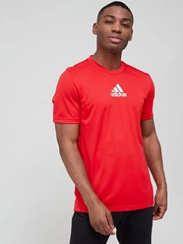 Image of adidas D2M 3 Stripe Back T-Shirt - Scarlet/White, Scarlet/White Size XL Men