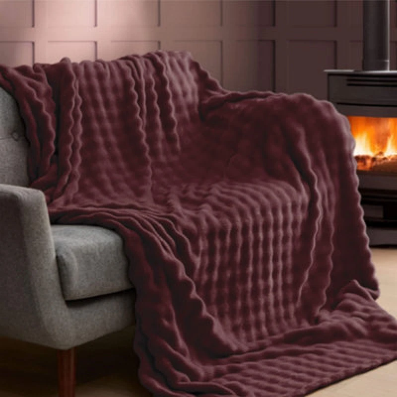 Image of Silentnight Snugsie Bubble Fleece Giant Blanket - Berry 240 X 180Cm
