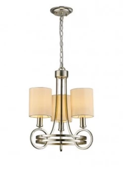 Image of Ceiling Pendant with Beige Shade 3 Light E14 Antique Silver, Teak Plated