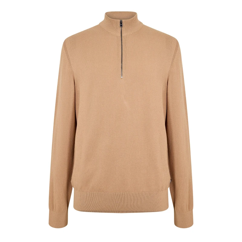 Image of Boss Mens HBB Ebrando Black Zipped Crew Neck Jumper Medium Beige male Small