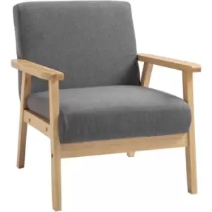 Image of Homcom - Minimalistic Accent Chair Wood Frame w/ Linen Cushions Wide Seat Armchair