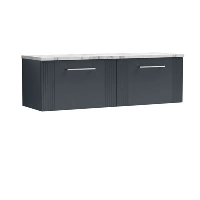 Image of Nuie Deco Wall Hung 2-Drawer Vanity Unit & Carrera Marble Laminate Worktop, Counter Top Vanity Unit In Soft Black, 1200mm
