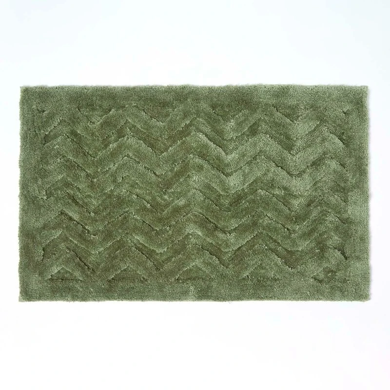 Image of Homescapes Super Absorbent Soft Pattern Thick Bathmat Green