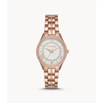 Image of Michael Kors Womens Lauryn Three-Hand Rose Gold-Tone Stainless Steel Watch - Rose Gold