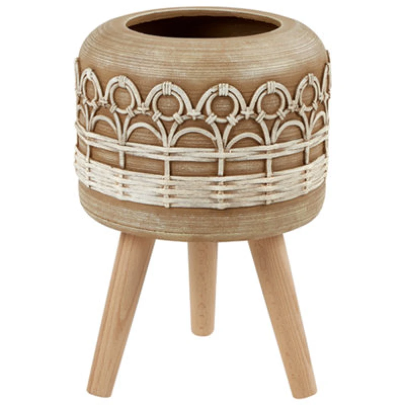 Image of Beliani Elevated Plant Pot Cyrtomium 27cm Light Brown