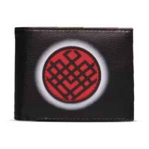 Image of MARVEL COMICS Shang-Chi and the Legend of the Ten Rings Crest Logo Bi-Fold Wallet, Male, Black/Red (MW250682CHI)
