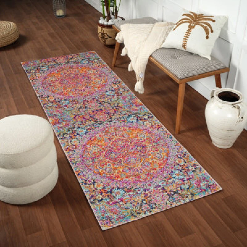 Image of Livabliss Vintage Oriental Boho Garnet Neerja Runner Rug 80 X 220 Cm - Easy Care, Non Shedding, Ideal For Hallway Or Beside The Bed