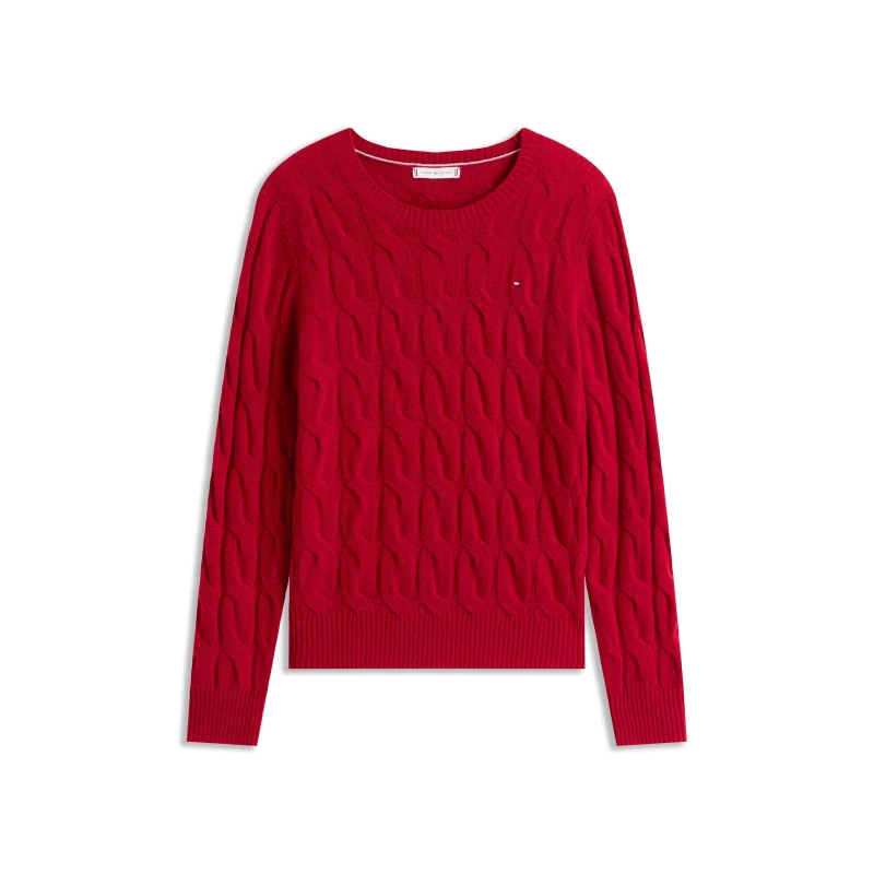 Image of Tommy Hilfiger Womens Cable Knit Jumper Regatta Red female 10 (S)