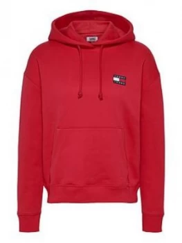 Image of Tommy Jeans Tommy Badge Hoodie - Red, Size XS, Women