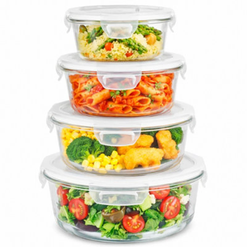 Image of Innoteck Essentials Kitcken 4Pc Glass Storage Set With Snap Lock Lid - Round