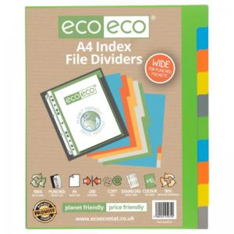 Image of Eco Eco 50% Recycled Wide Index File Divider 10-Part A4+ Assorted ECO074-S