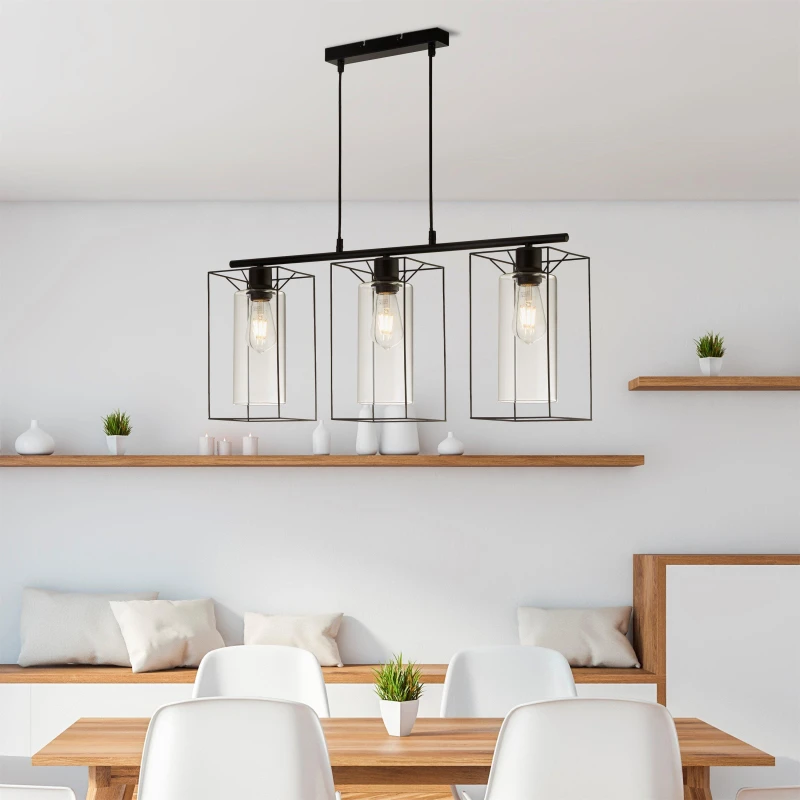 Image of SO'HOME 3 Light Black Frame with Clear Inner Glass Pendant Ceiling Light Black ONE SIZE