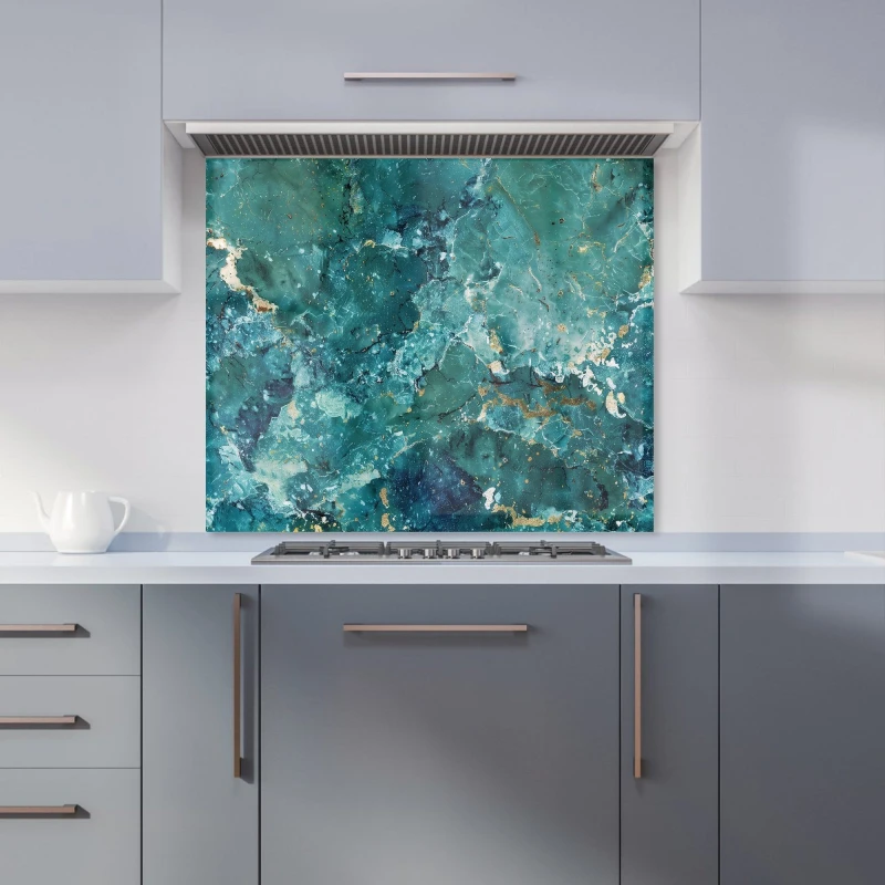 Image of Warren Reed - Designer Bright Teal Quartz Effect Kitchen Splashback Size: 900mm x 750mm Teal Unisex 900mm x 750mm