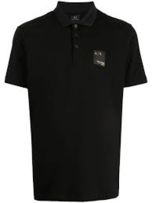 Image of Armani Exchange Gold Patch Logo Polo Shirt Black Size S Men