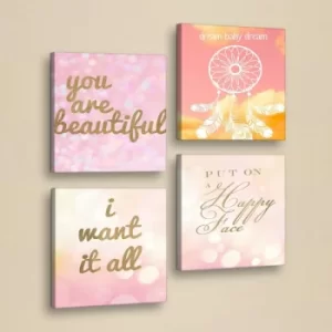 Image of 4KAR022 White Pink Lilac Yellow Cream Decorative PU Leather Painting (4 Pieces)