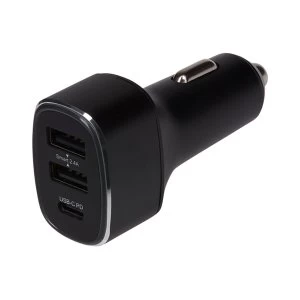 Image of Maplin Triple Port Car Charger 2x USB-A & 1x USB-C with 30W PD Power Delivery