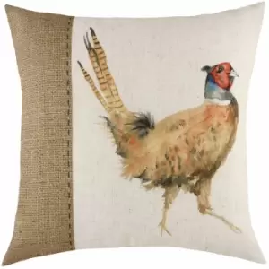 Image of Evans Lichfield - Pheasant Print Hessian Cushion Cover, White, 43 x 43 Cm