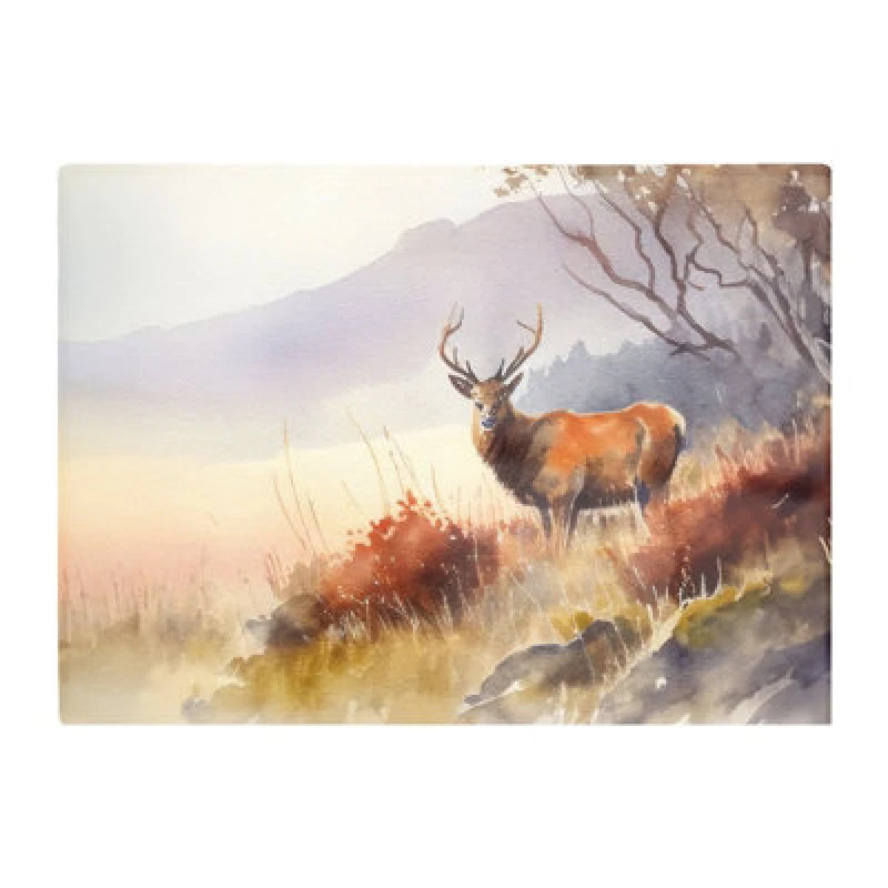 Image of Warren Reed Designer Stag Deer Water Colour Glass Chopping Board