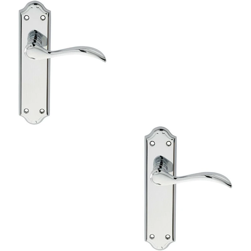 Image of Loops 2x PAIR Curved Door Handle Lever on Latch Backplate 180 x 45mm Polished Chrome Multi