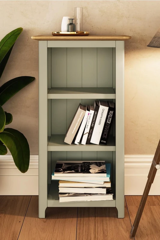 Image of FWStyle FWStyle 3 Tier Oak Veneer Bookcase Assembled Display Unit Sage Green Storage Rack Green One Size Unisex 5056413124937