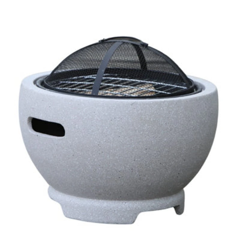 Image of Vossmoon Blazepot Outdoor Garden Fire Pit With Stainless Steel Cooking Grill Mid Grey unisex