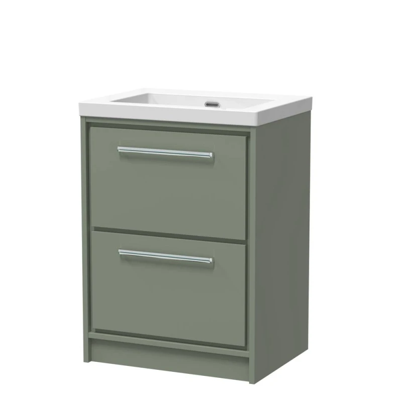 Image of Balterley Bathroom 2 Soft-Close Drawer, Fireclay Basin, Green, 600mm in Green Green Unisex
