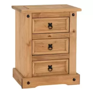 Image of Seconique Corona 3 Drawer Bedside - Distressed Waxed Pine