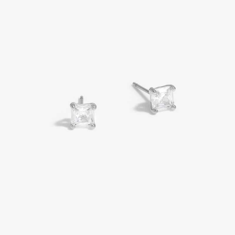 Image of Jon Richard Rhodium Plated Cubic Zirconia Square Stud Earrings Silver female