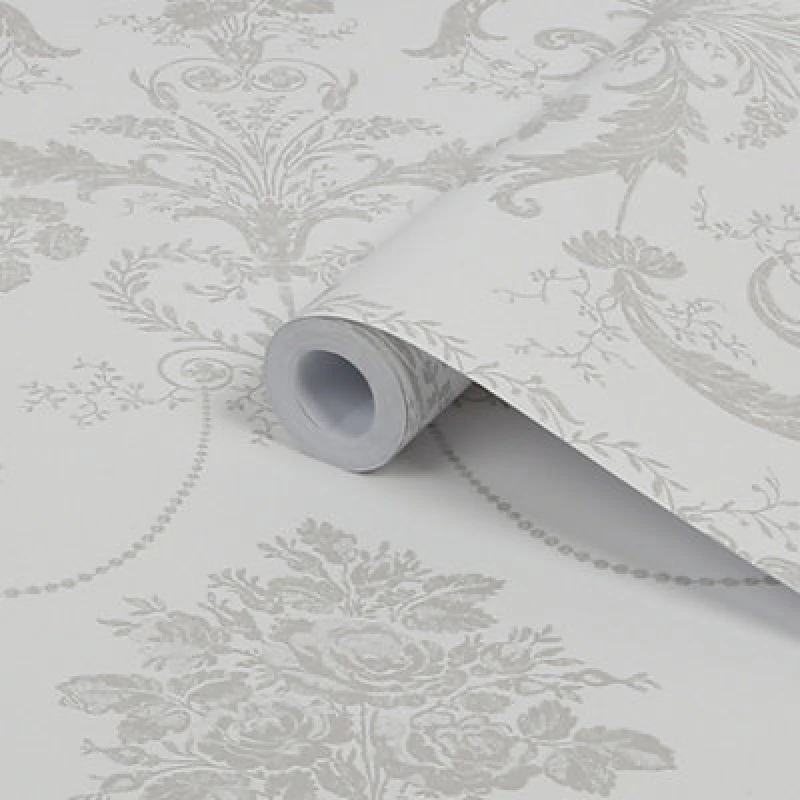 Image of Laura Ashley Josette Dove Grey & White Damask Smooth Wallpaper
