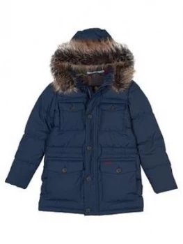 Image of Barbour Boys Morton Faux Fur Parka - Navy