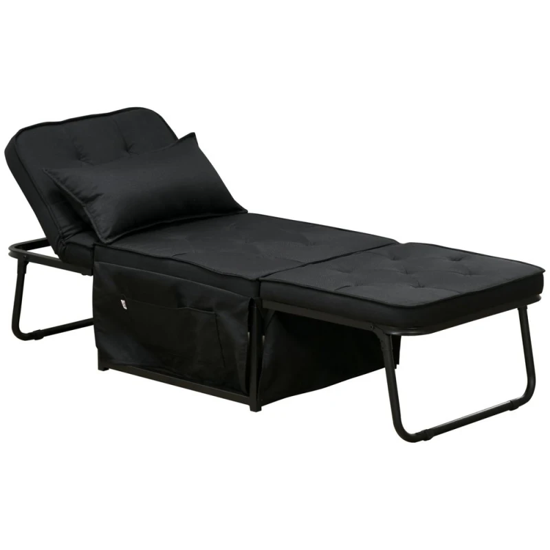 Image of HOMCOM Folding Sleeper Chair Bed with Pillow and Side Pockets Black - Homcom 5056725352639