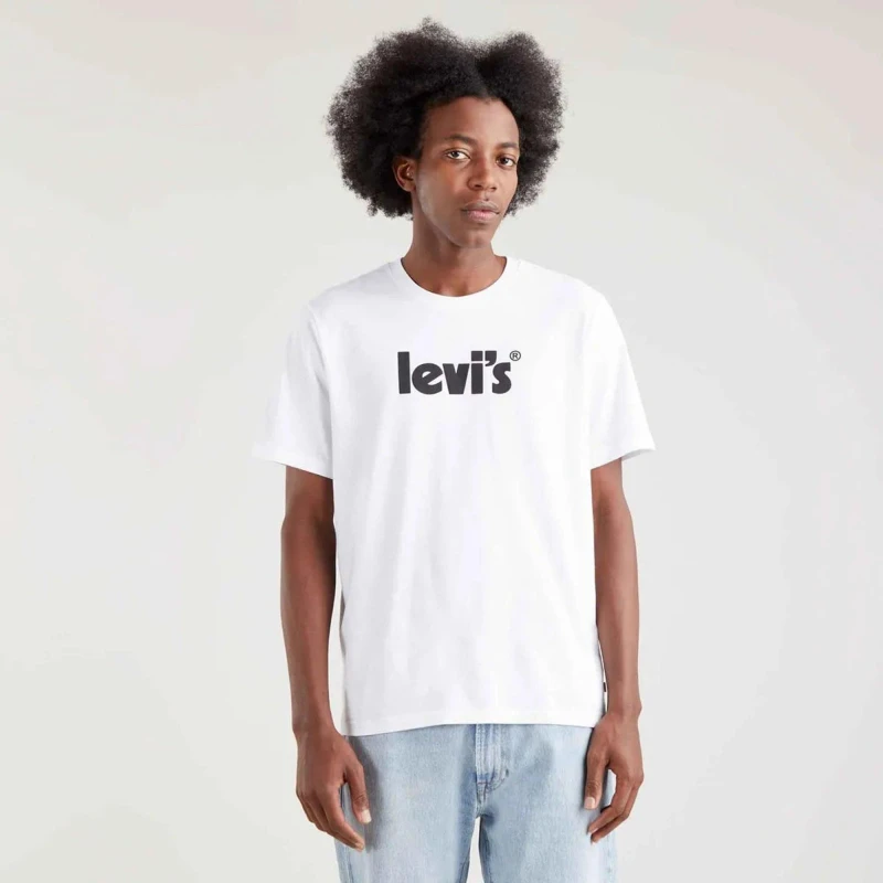 Image of Levis Mens Short Sleeve Oversized Fit Oversized T-Shirts Pstr Logo White male M