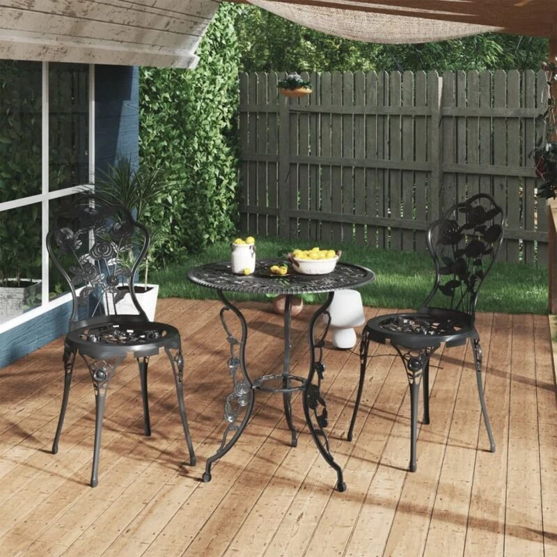 Image of VIDAXL 3 Piece Bistro Set Cast Aluminium Black Vidaxl 8720286722527